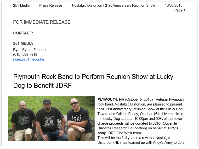 Nostalgic Distortion - Press Release 10-5-15