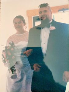 Photo of Nostalgic Distortion guitarist Tim Hazelton with bride Chandra at their wedding on June 21st, 1997